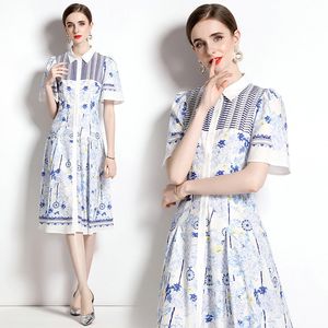 Women Boutique Printed Dress Short Sleeve Dress 2023 Summer Printed Dress High-end Elegant Lady Dresses OL Dresses