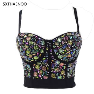 Camis Sexy Schwarzes Korsett Acryl Ausgefallene Farbe Diamanten Bustier Y2k Crop Top Festival Kleidung Fee Grunge Frauen Sommer 2022 Camisole