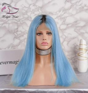 Ombre açık mavi glueless tam dantel insan saç perukları ile bebek saçları ön hazırlıklı 130 yoğunluk Brezilya bakire saç dantel ön peruk 5078403