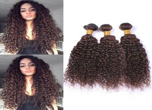 4 Dark Brown Kinky Curly Brasilian Human Hair Weaves 3 Bunds Chocolate Brown Virgin Hair Wefts Extensions Kinky Curly Bundles D4171564