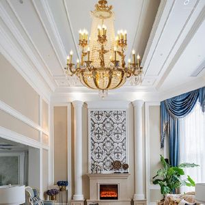 Pendant Lamps All Copper Crystal Chandelier European Luxury Duplex Villa Retro Atmospheric Stairs