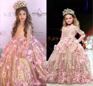 2024 Luxury Sparkly Ball Gown Flower Girl Dress Shinny Hand Made Flowers Princess Girl Pageant Dresses Girl Birtday Pageant Gown