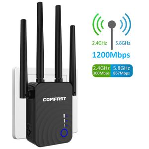 Yönlendiriciler Comfast 1200Mbps Kablosuz WiFi Extender WiFi Tekrarlayıcı/Yönlendirici Çift Bant 2.4 5.8GHz 4 WI FI Anten Uzun Aralık Sinyal Amplifikatörü AP