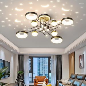 Lustres modernos teto led estrela lua projeção para sala de estar design de quarto decoração de casa luminagem interior