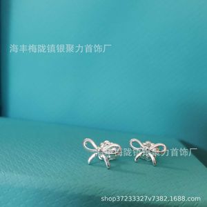 Fashion Seiko Brand 925 Silver Bow Earrings Gold Plated Womens Senior Small and Popular Jewelry