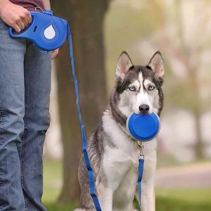 Collari per cani Guinzagli Corda per trazione per animali domestici Retrattile 3 in 1 Bottiglia d'acqua incorporata Ciotola pieghevole Multiuso Portatile