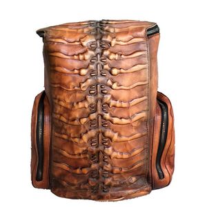 Backpack Super Large-capacity Genuine Leather Men Retro Bone Pattern Laptop Bag Male Travel Backpacks Schoolbag 2023