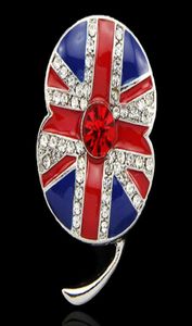UK Fashion Royal British Emamel UK FLAG Poppy Brosch Luxury Crystal Poppy Flower Pins Brooch Sparkling Cubic Zircon Crystals3517060