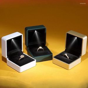 Jewelry Pouches LED Light Earring Gift Box Wedding Ring Boxes Pendant Necklace Storage Display Birthday Gifts