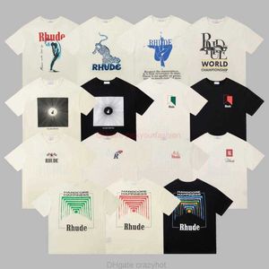 Designer Fashion Clothing Tees Tshirt High Version Rhude Short Sleeve Collection Tunnel Abstract Street Fog Loose Couple Casual Cotton Streetw Qida