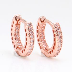 New Shiny 3 Colors Optional Pave Heart Hoop Earrings Fasgion 925 Sterling Silver small ear ring for Women Mens Hollow Heart EARRING