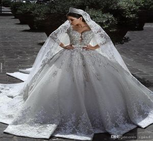 2021 Vestidos De Novia Vintage Luxus weißes Hochzeitskleid Langarm Spitze Ballkleid Afrikanisches Plus Size Muslim Perlen Zuhair Murad B7230916