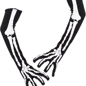 4Pair Halloween Long Glove Ghost Face Bones Show Guanto Emo Performance Costume