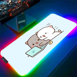 Rests Mouse Pad RGB Peach Mochi Cat PC Accessories Lyse Large With Wire Desk Mat Backlight Computer Table Laptop Gamer Deskpad XXL