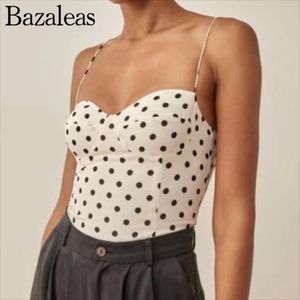 T-Shirt Women Summer Black Dot Print Camisole Floral Spaghetti Strapless Short Tank Tops Camis