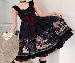 Victoria Vintage Lolita Elbise Nightingale ve Gül Siyah Gotik Karanlık Prenses Partisi Cornpe Kadınlar Kolsuz Elbiseler Vestidos 2106024239103