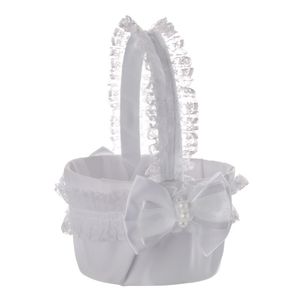 Blanc dentelle fleur fille panier élégant Satin avec nœud papillon rond dentelle panier faveurs de mariage décoration de mariage L8316