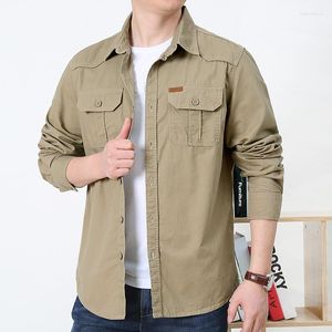 Camisas de vestido masculinas de alta qualidade Roupas masculinas 2023 Spring Casual Casual Camisa de ferramentas de vários bolsos de tamanho grande casaco comercial de algodão