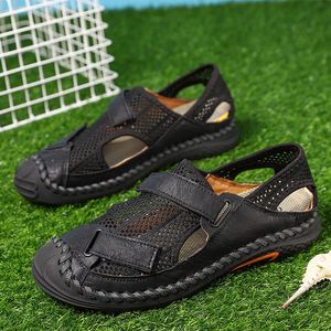 Sandals Summer Mesh Men Breathable Split Leather Business Casual Shoes Outdoor Beach Fashion Slippers Plus SizeSandals