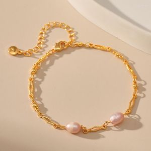 Link bransoletki minimalne naturalne świeżej wody różowe perłowe złota bransoletka elegancka łatwa pasująca klasyczna ręcznie robiona słodka sznur ręczna dla