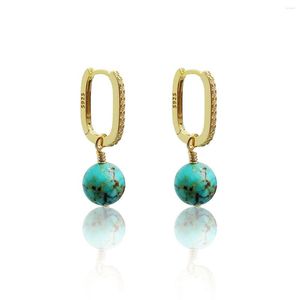 Hoop Earrings Lii Ji Real Stone Turquoise Zircon 925 Sterling Silver Yellow Gold Plated Women Jewelry Gift