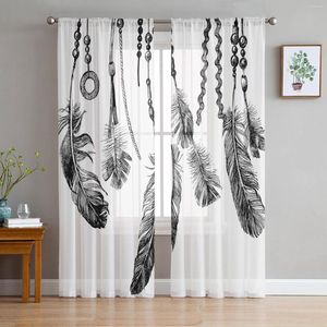 Curtain Black White Feather Simple Tulle Curtains For Living Room Bedroom Sheer Voile Drapes Modern Printed Design