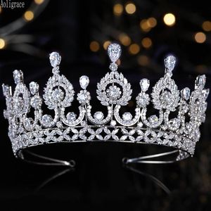 Saç klipleri barrettes kristal kübik zirkonya zirkon düğün cz pageant tiaras ve taç lüks uzun boylu prenses gelin doğum günü başlık Yahudi