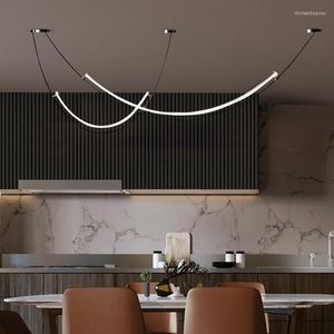 Lâmpadas pendentes de lustre de teto LED moderno para sala de jantar Living Kitchen Bar Bar nórdico minimalista linear iluminação interna de luz linear