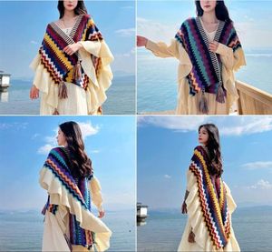 23-Xiaoxiangfeng Knitted Shawl Temperament Ruffle Edge New Cape Scarf Dual Use Long Shawl Overlay
