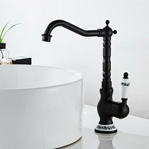 Zlew łazienki krany czarny kolor mosiężny pokład mosiężny kran kuchenny pojedynczy uchwyt 360 obracanie basen