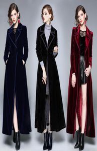 Women039S Trench Coats Designer Designer Women Vintage Kołnierz Red Wine Velvet Maxi Płaszcz jesień zima moda gruba ciepła 6295116