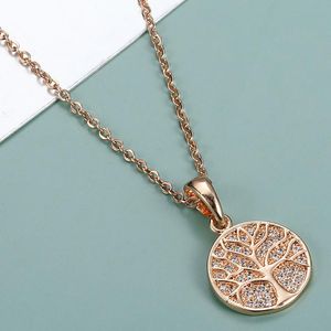 Pendant Necklaces Tree Necklace For Women CZ Carved 585 Rose Gold Round 20inch Stainless Steel Link Chain Wedding Jewelry LGP413A