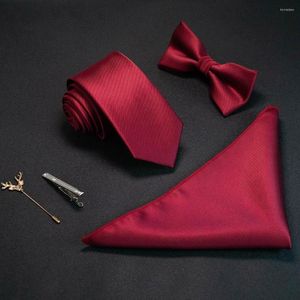 Bow Ties JEMYGINS Solid Color 6cm Silk Men Tie Set Jacquard Woven Necktie Bowtie Handkerchief Pin Suit Red Green For Business Wedding