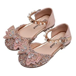 Scarpe in pelle per bambini Sandali da principessa con fiocco in strass Scarpe da ballo per feste per ragazze Appartamenti per studenti per bambini Scarpe da spettacolo per bambini