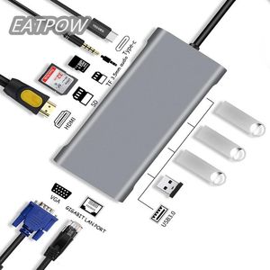 Hubs USB -Hub zu HDMICOMPATATION VGA PD TF/SD -LESER -ADAPTER DOCK USB3.0 11 Splitter Port Dock Typ C Hub für MacBook Air M1 Pro