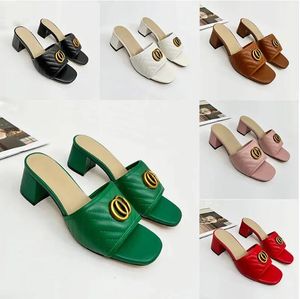 2023 New Women's High Heel Slippers Designer sandals for women Leather Fashion Sexy Embroidered Summer Chunky Heel Sandals 6.5cm With Box slidesBox