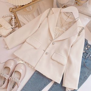 Garnitury Dziewczyny Blazerse Suige Beige Cotton Suits Przyjazd Dzieci Princess Casual Blazers Dziewczyny