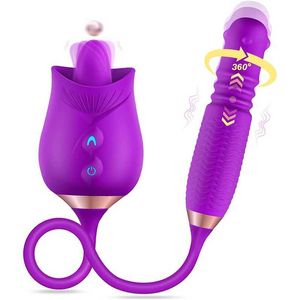 Massaggiatore giocattolo del sesso Vibratore rosa Spinta rotante Lingua leccata Capezzolo Stimolatore clitorideo Vibrazione vaginale Butt plug anale Donne
