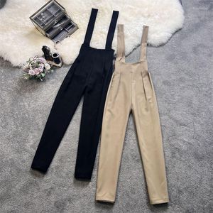 Jeans feminino Summer Mumpsuit Woman Suspenders de algodão largo Ponta de perna larga Casual Casual Color Solid Ladies Vintage G322