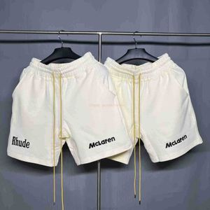 デザイナーショートファッションカジュアルカジュアルビーチショーツRhude x McLaren Coブランドレターエクサイヤードローストリングピュアコットンミドルパンツスポーツハイストリー