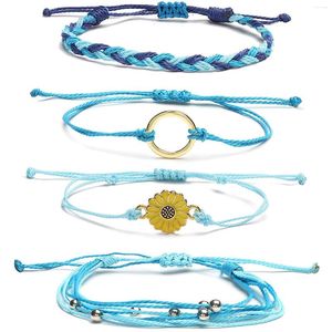 Charme Armbänder Mode 4PCS Set Geflochtene Sonnenblume Muster Handgewebtes Seil Böhmischen Surfer Armband Für Unisex Teenager Geschenke