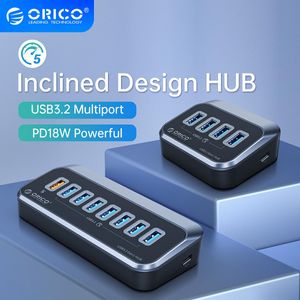 Hubs OROBO ABS 5Gbps Hub PD18W Carregamento USB 3.2 Tipo C Leitor de cartão de cubo Splitter com adaptador de energia para acessórios para PC para desktop