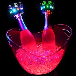 Secchiello per il ghiaccio a LED a pagamento intero 4L Grande Champagne Beer Wine Cooler Supporto per il ghiaccio Singolo Vasca per il ghiaccio a LED illuminata che cambia colore 0528