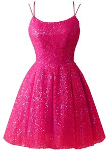 Short Homecoming Dresses Sexy Spaghetti Sequins Backless A-Line Lace-up Party Gowns Princess Plus Size Mini Birthday Prom Graudation Cocktail Party Gowns 36