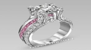 SZ511 Luxe hele professionele mode -sieraden 10kt wit goud gevulde GF Pink Topaz Wedding Engagement Band Ring Set Gift4087593