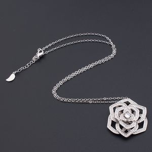 925 silver rose flower fine chain snake diamond Pendants long necklaces for women trendy set Luxury designer jewelry Party Christmas Wedding gifts girl Engagement