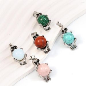 Charms 1pc Natural Stone Pendant Skull/Skeleton Opal/Amethyst/Epidote Ball For DIY Necklace Women Men Jewelry Making Accessories