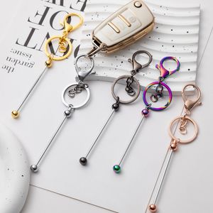 Stock Metal Bar Beadable Key chain Hooks Stylish Girls Gift Iridescent Keyring Beadable Keychain for Jewelry Making DIY Crafts