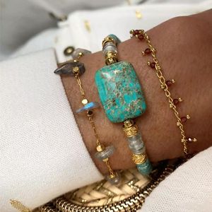 Gliederarmbänder, handgefertigt, blaues Meeressediment, Türkis, Aquamarin, Hybrid-Armband, unregelmäßiger Labradorit, Punk-Kette, Armreif, vielseitiger Schmuck