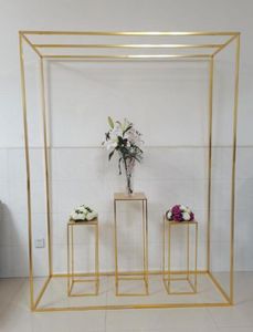 Glansende gouden rechthoekboog met plinten welkom tekenrek bruiloft decoratie pergola bloemballon achtergronden staan ​​metaal frame par4828747